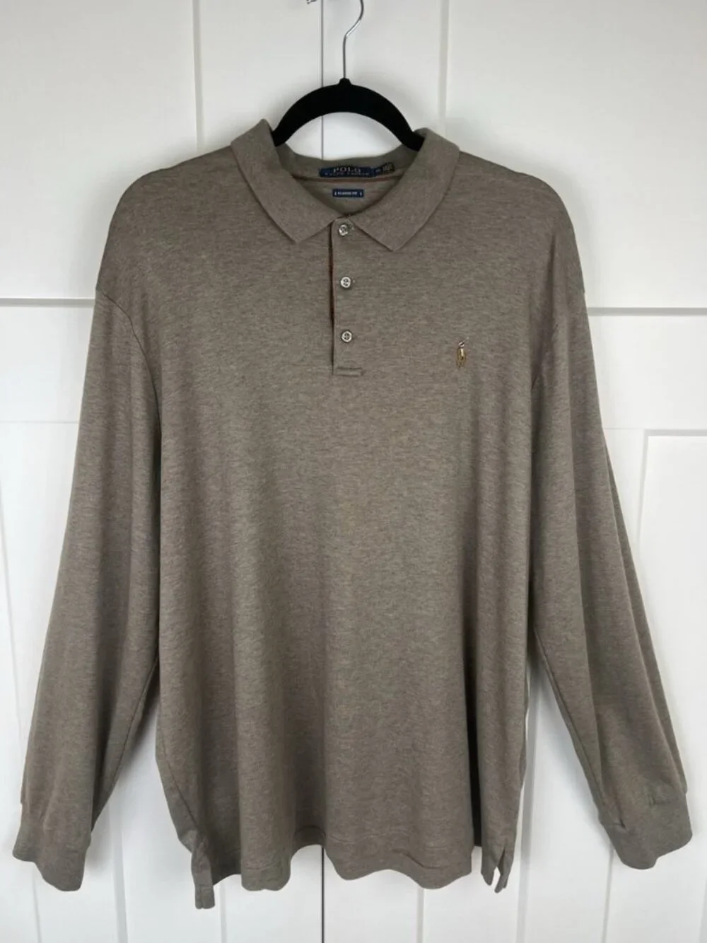 Polo Ralph Lauren Long Sleeve Polo Shirt XL Oatmeal Heather Classic Fit Cotton